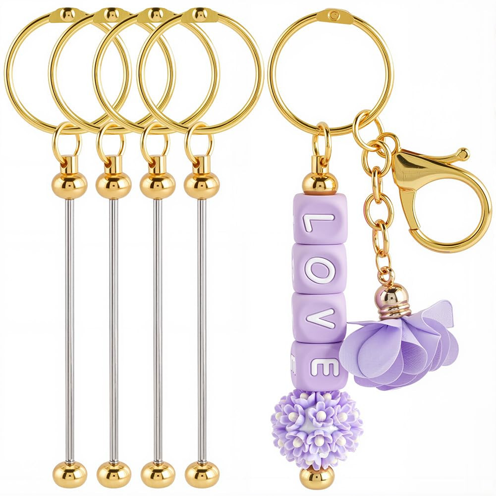 SUNNYCLUE 1 Box 10pcs Keychain Bead Bar Gold Key Chains Bar Diy Metal Iron Golden Beading Items D... | Amazon (UK)