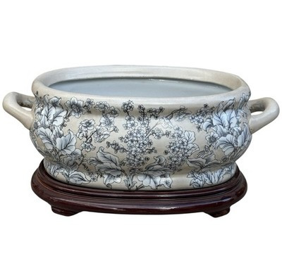 Vtg Chinoiserie Footbath Planter Cachepot Centerpiece Bombay Co On Wood Stand | eBay US