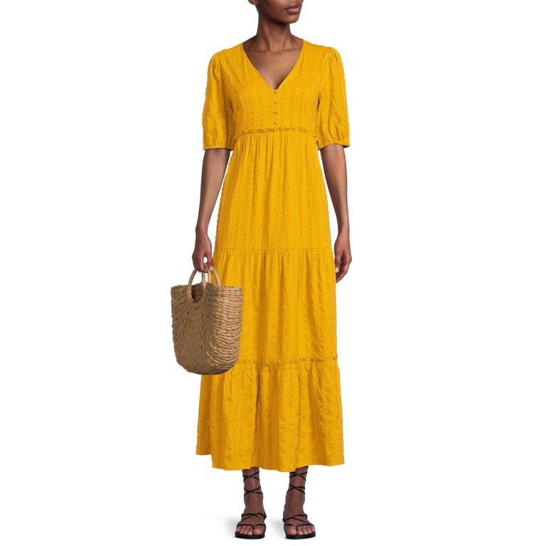 Time and Tru Women's Jacquard Maxi Dress with Short Sleeves - Walmart.com | Walmart (US)