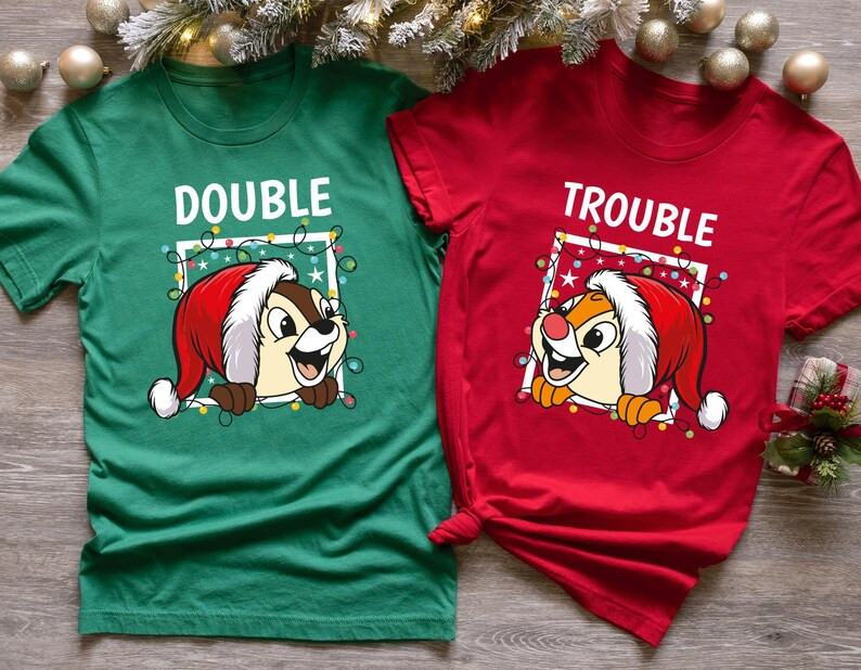 Chip & Dale Double Trouble Disney Christmas Shirt, Christmas Disney Family Vacation T-shirt, Chip... | Etsy (US)