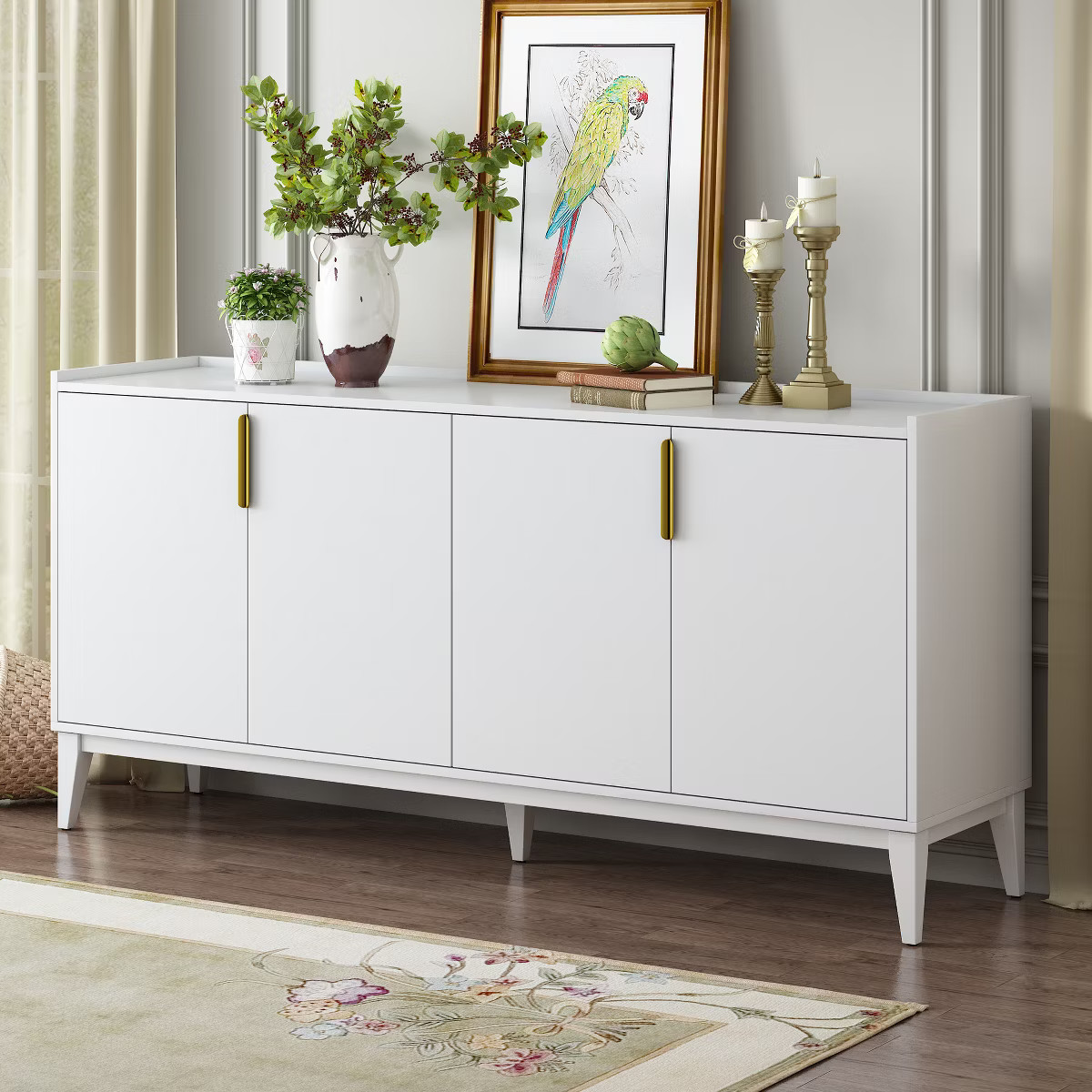 63" Multipurpose 4-Door Wooden Sideboard, Storage Cabinet with Adjustable Shelf - ModernLuxe | Target