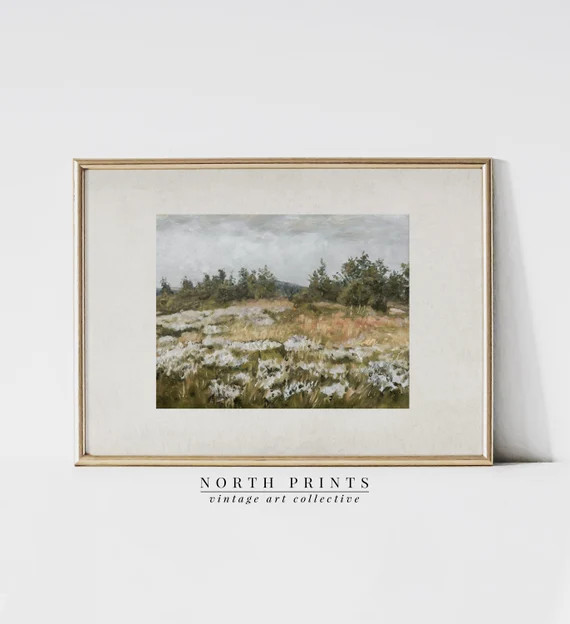 Vintage Summer Landscape Painting  Country Muted Green - Etsy | Etsy (US)