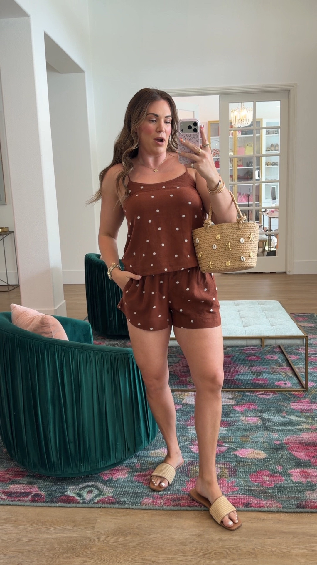 curvy midsize summer outfit! wearing size medium in linen brown polka dot cami top and pull-on shorts 🤎 outfit on sale!

#LTKSeasonal #LTKMidsize #LTKTravel