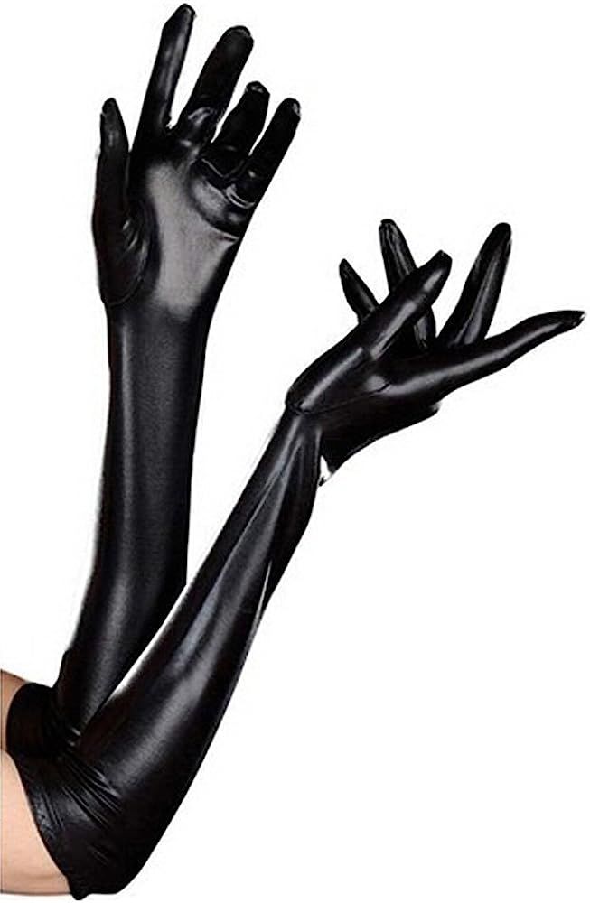 Luwint Women Sexy Wet Look Black Long Gloves for Costume Cosplay Photoshoot | Amazon (US)