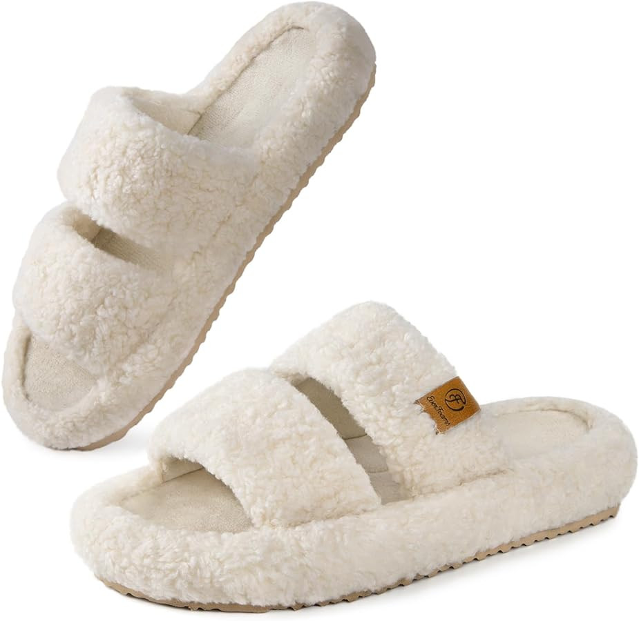 EverFoams Womens Fuzzy Open-toe Slippers Soft Comfy Memory Foam Indoor House Shoes | Amazon (US)