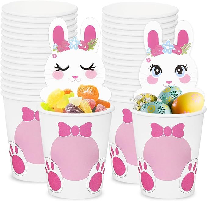 JarThenaAMCS 50Pcs Easter Paper Cups with Cards 9oz Easter Bunny Disposable Cups Cute Bunny Drink... | Amazon (US)