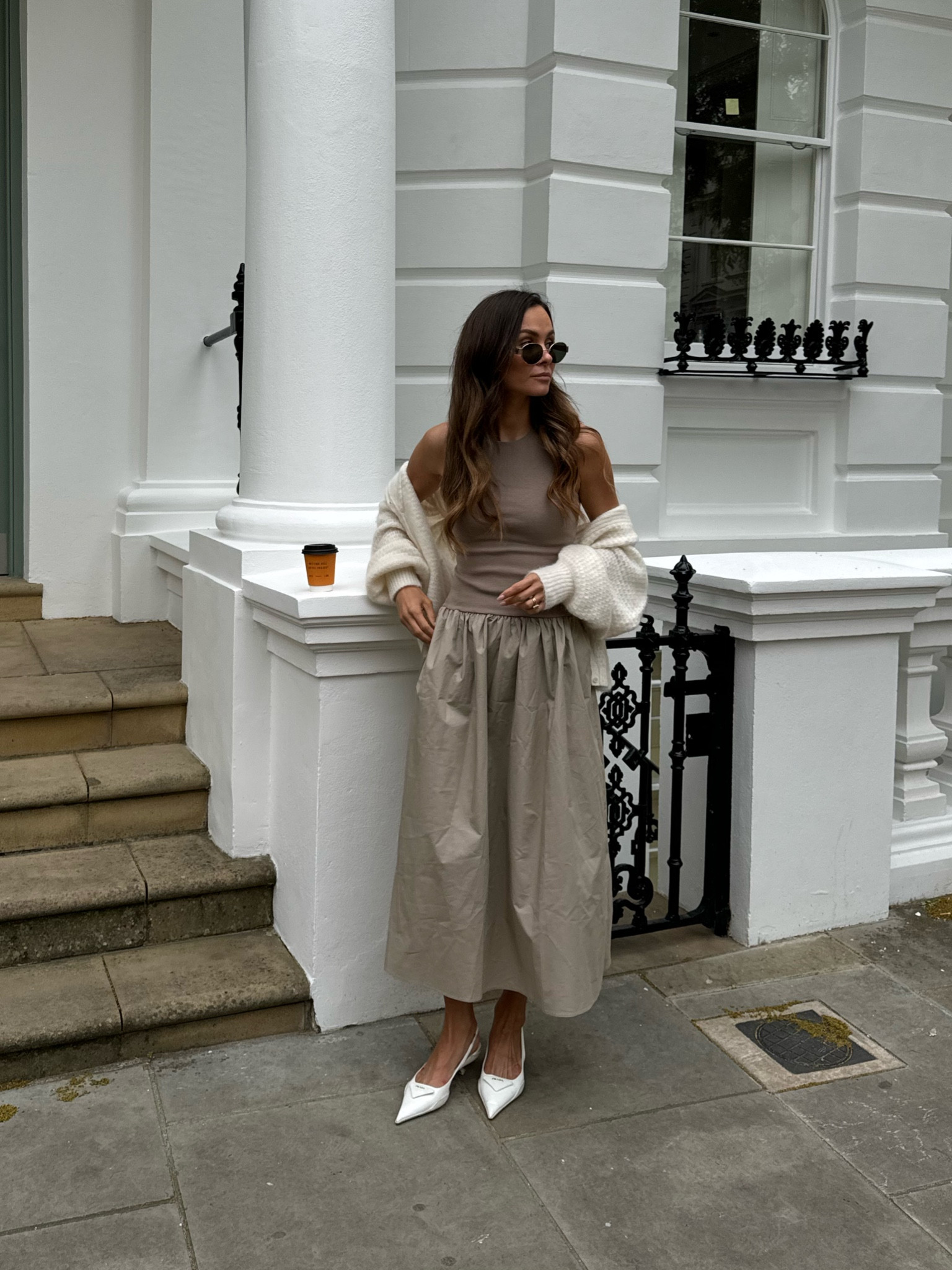 Arket dress, a-line  dress, jersey dress, maxi dress, high street dress, white cardigan, summer dress, summer outfit, city outfit, mango, white shoes, summer shoes, coffee date outfit 

#LTKeurope #LTKuk #LTKsummer
