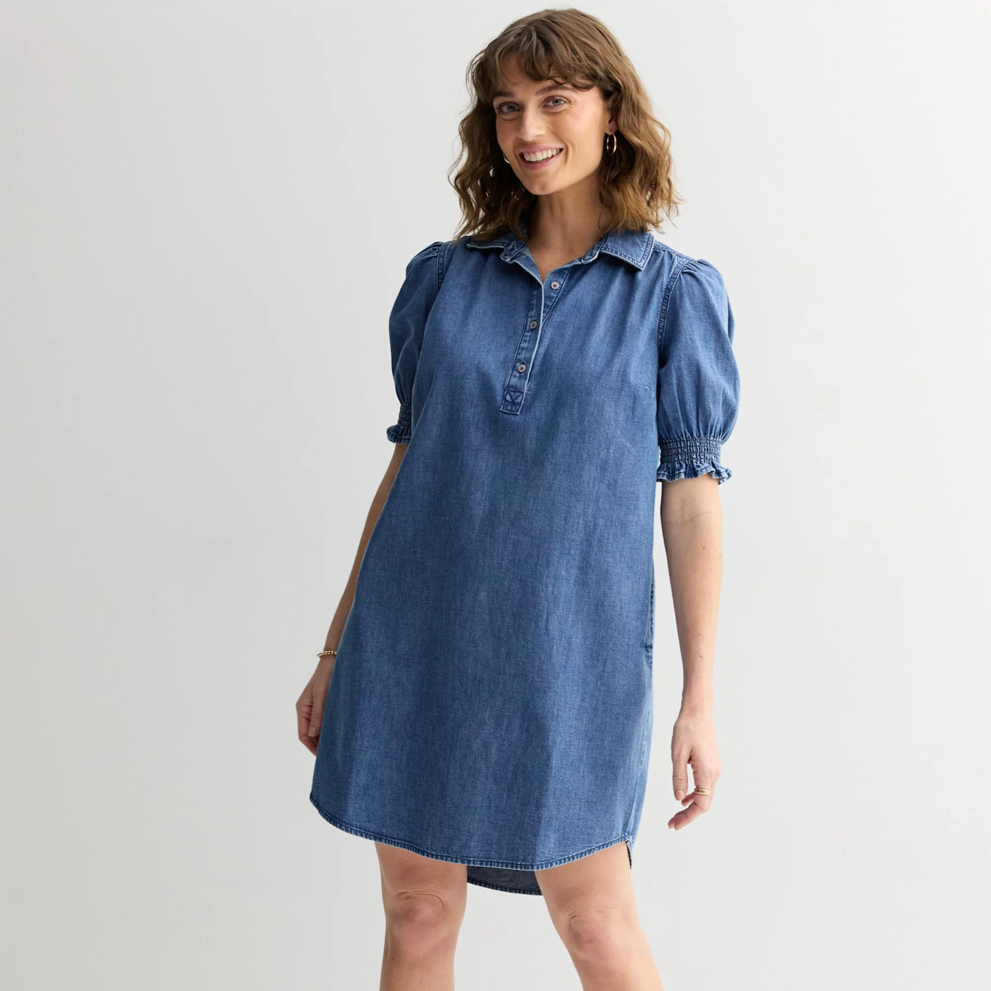 Women's Sonoma Goods For Life® Puff Sleeve Denim Dress | Kohl's