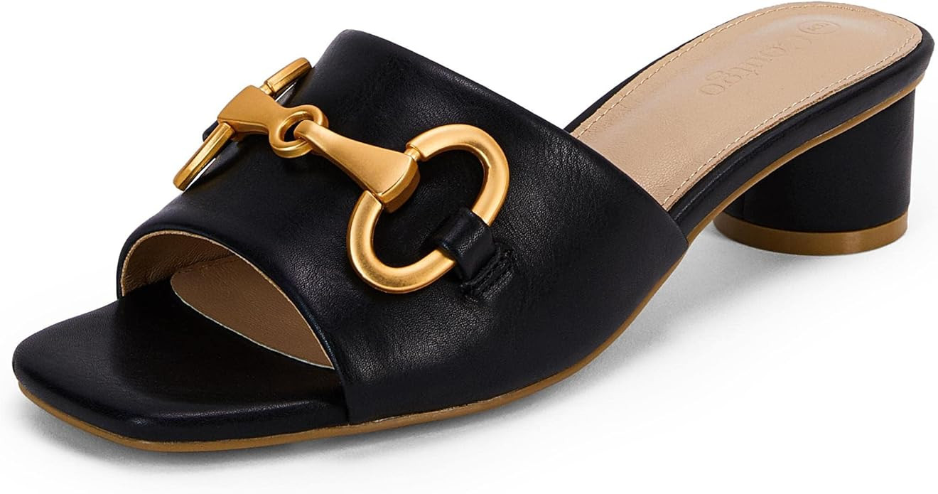 Coutgo Women's Slide Sandals Square Open Toe Slip on Comfortable Mules Block Low Heel Metal Chain... | Amazon (US)