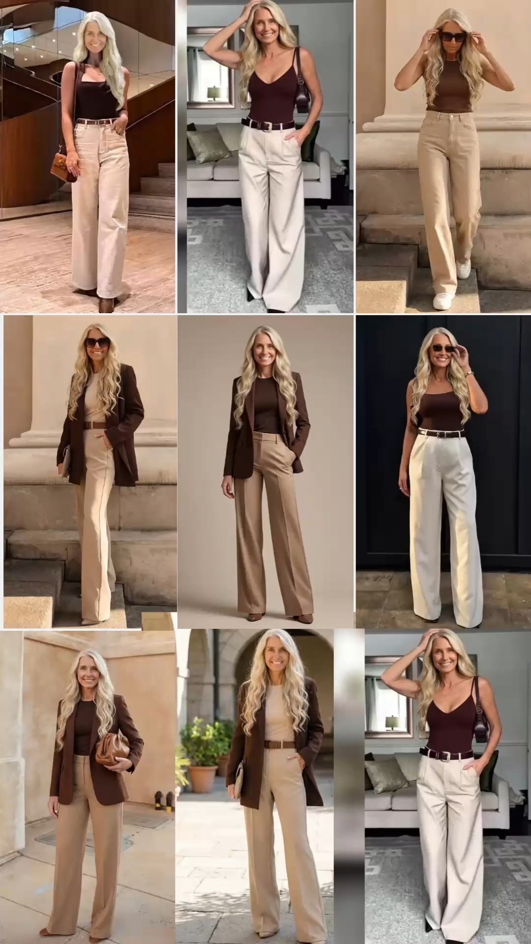 A cinematic fashion montage featuring women styled in a refined old-money aesthetic. Neutral tones dominate the palette—chocolate brown, espresso, camel, ivory, and soft beige. Tailored wide-leg trousers flow effortlessly with fitted sleeveless tops and structured blazers. The setting alternates between European city streets, stone architecture, modern luxury interiors, and soft natural daylight. Movements are slow and intentional—hands adjusting sunglasses, walking confidently, relaxed posture. Styling is minimalist yet elevated: leather belts, sleek sunglasses, polished hair, understated makeup. The mood is timeless, confident, and quietly powerful—luxury without logos, elegance without excess. Shot in warm cinematic lighting with smooth transitions and a soft editorial feel.
.
#oldmoneyaesthetic #quietluxury #capsulewardrobe
#elevatedstyle #timelessfashion #neutralstyle
#classicoutfits #minimalfashion #luxuryvibes
#effortlessstyle #widelegpants #tailoredlook
#modernfemininity #europeanstyle #chicminimal
#fashioninspo #cleanfashion #stylegoals
#neutralpalette #sophisticatedstyle


#LTKHoliday #LTKGiftGuide #LTKdayinmylife