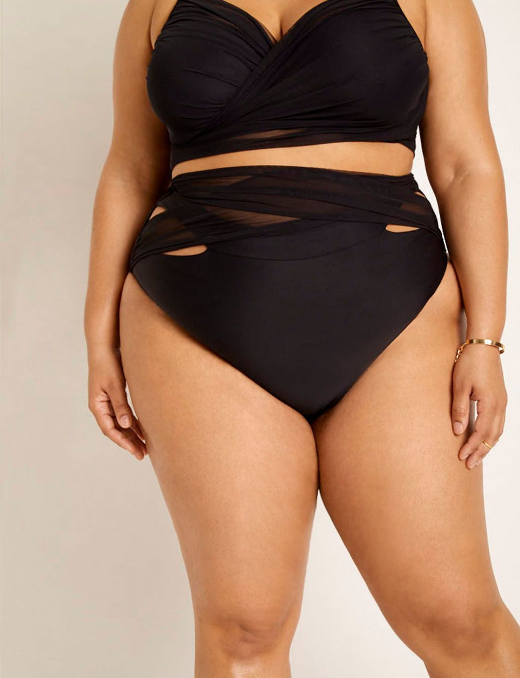 Gabi Fresh Swim x ELOQUII Wrap Detail Mesh High Waisted Bikini Bottom | Eloquii