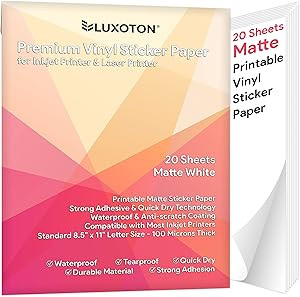 Premium Printable Vinyl Sticker Paper for Inkjet Printer - 20 Sheets Matte Sticker Paper - Waterp... | Amazon (US)