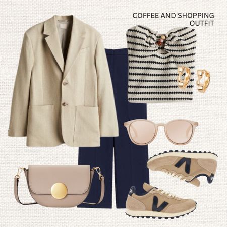 Coffee and shopping outfit ☕️ 

‼️Don’t forget to tap 🖤 to add this post to your favorites folder below and come back later to shop

Make sure to check out the size reviews/guides to pick the right size

Striped tube top, linen blazer, navy trouders, casual outfit, 