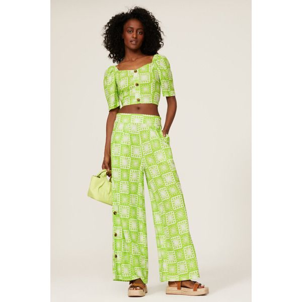 The Odells Anna Pant print-white-green | Rent the Runway