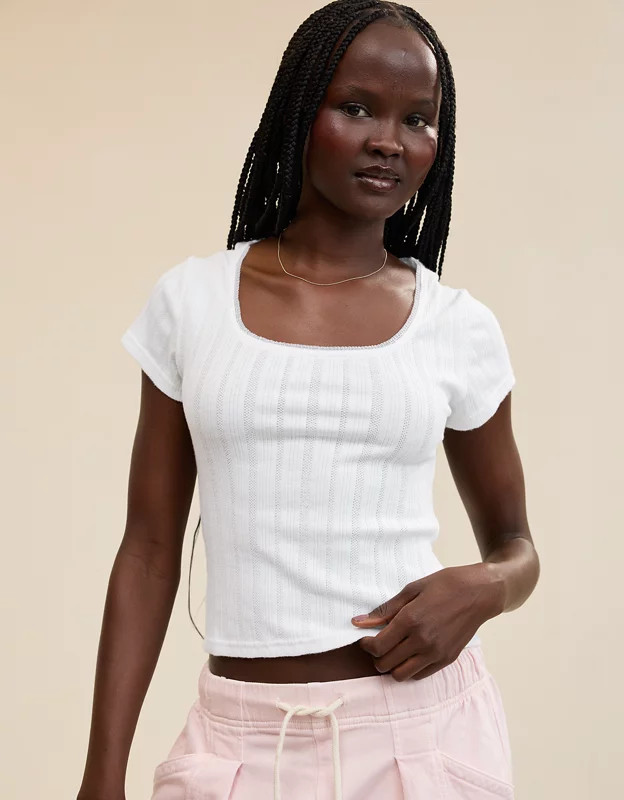 Aerie Pointelle Square Neck T-Shirt | Aerie