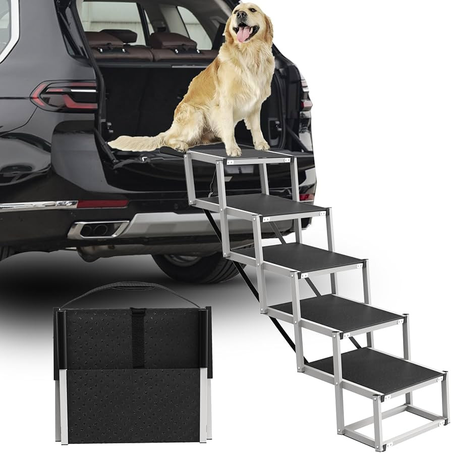 Dog Stairs for Large Dogs - 5 Step Wide 16in High 34in Foldable Dog Ramp for Car Non-Slip Surface... | Amazon (US)