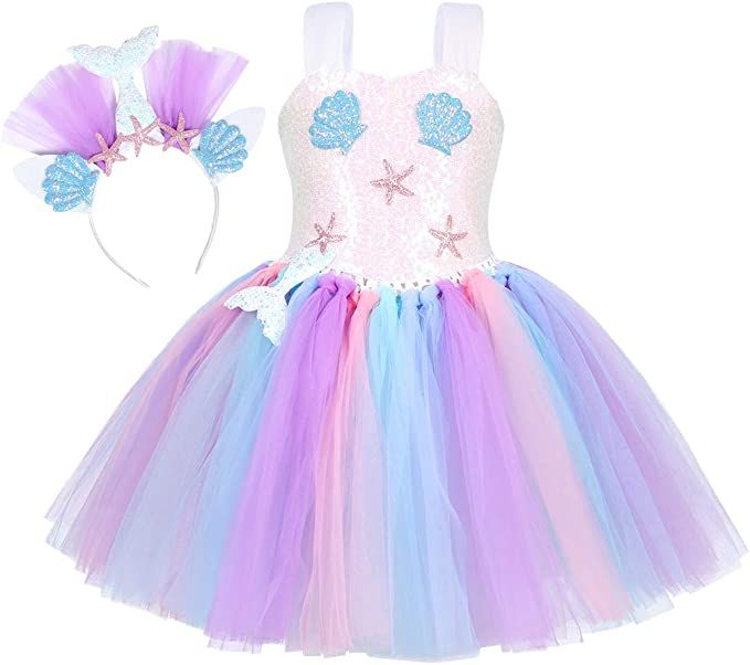 Jurebecia Princess Mermaid Tutu Dress Girls Sequins Mermaid Outfits Halloween Costume Birthday Pa... | Amazon (US)