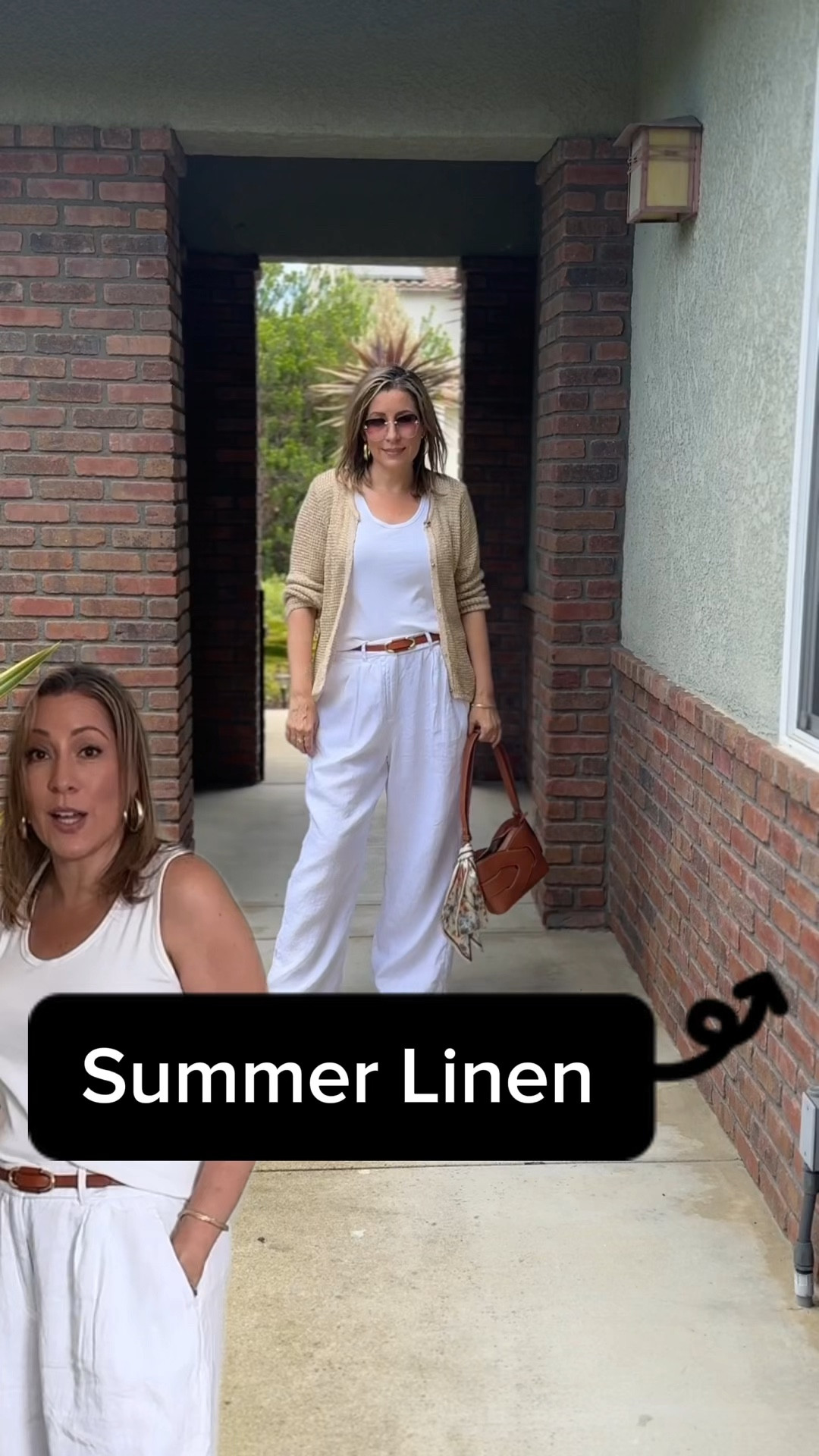 Step into summer with an effortlessly elegant look. This outfit features a ribbed cotton white tank top paired with comfortable wide-legged white linentrousers, perfect for a chic and airy feel. Accessorized with a stylish brown belt and a matching brown handbag with a patterned scarf for a touch of color. The look is completed with simple, yet elegant, sandals. Ideal for a casual day out or a summer brunch, this ensemble is both comfortable and stylish. #StylishAndGrateful #SummerFashion #EffortlessStyle #ChicOutfit #SummerLook

#LTKSeasonal #LTKOver40 #LTKTravel