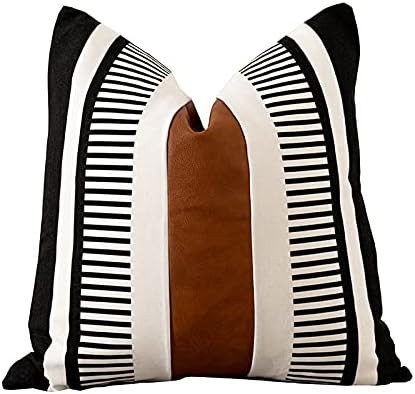 Vfuty Farmhouse Throw Pillow Covers for Couch Sofa Decorative Faux Leather Square Cushion Cover T... | Amazon (US)