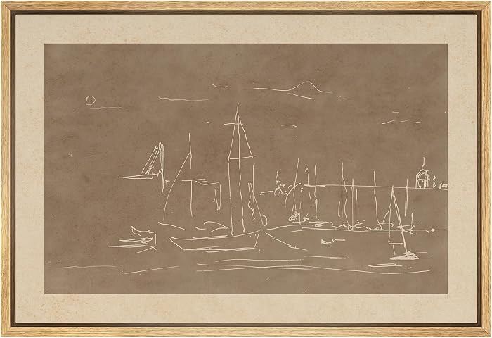 SIGNFORD Framed Canvas Print Wall Art Set Minimalist Harbor Scene Line Drawing Nautical Sketch of... | Amazon (US)