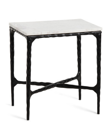 18x14x20 Marble Top Hammered Iron Side Table | TJ Maxx