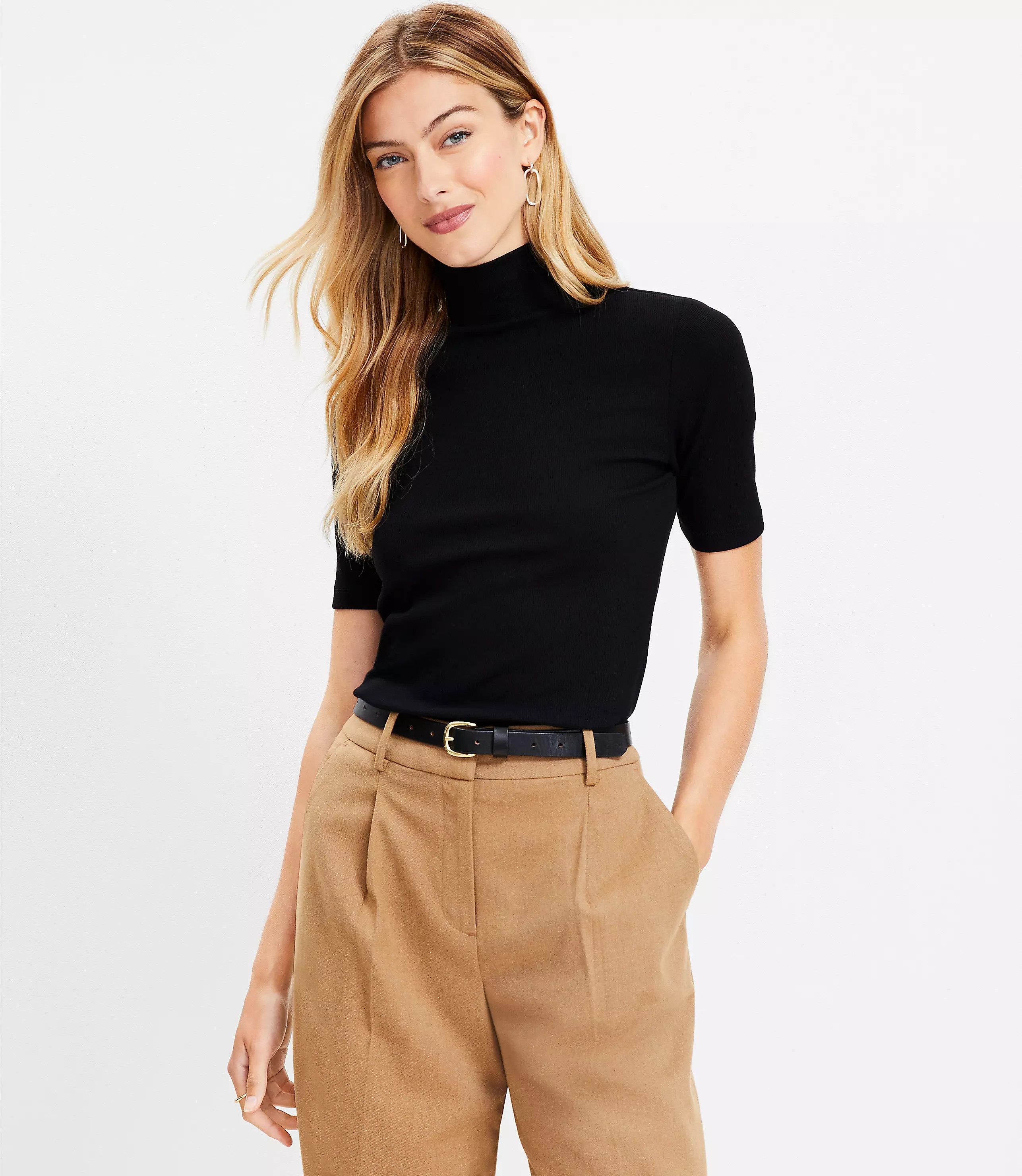 Ribbed Mock Neck Top | LOFT