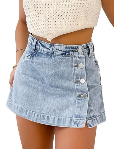 Denim Skort for Women Trendy Slit Mini Denim Skirt Casual Stretchy Jean Skirt with Shorts Summer ... | Amazon (US)