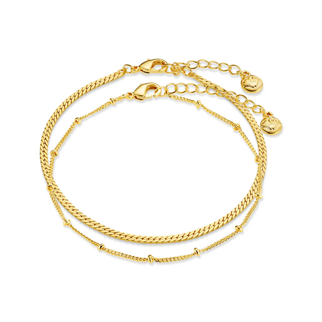 Satellite & Flat Curb Bracelet Duo - Gold | Orelia