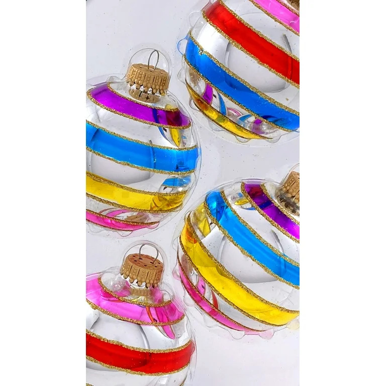 Holiday Time 2 5/8" Multi Color Striped Glass Christmas Ornaments 4 Count - Walmart.com | Walmart (US)