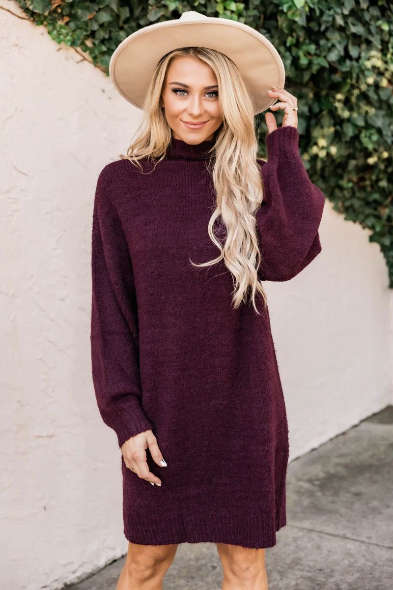 We Owned The Night Sweater Dress Wine | The Pink Lily Boutique