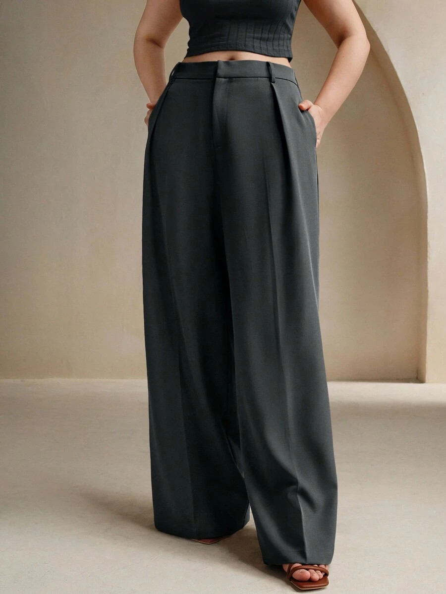 Anewsta Grey Plus Size Women's Elegant & Stylish Casual/Office Wear Suit Pants | SHEIN