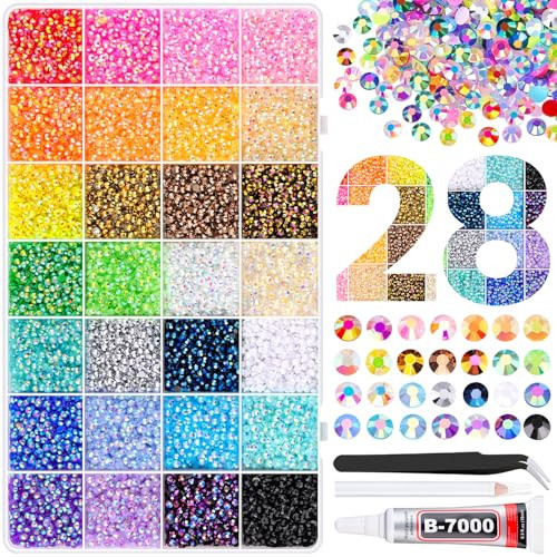 26000Pcs Resin Rhinestones with Tweezers for Crafting, Mixed-Color 3mm Bedazzling Crystal with 1Pcs 10ml B7000 Jewelry Glue for DIY Crafts Clothing Tumblers Shoes Fabric Nail Art | Amazon (US)