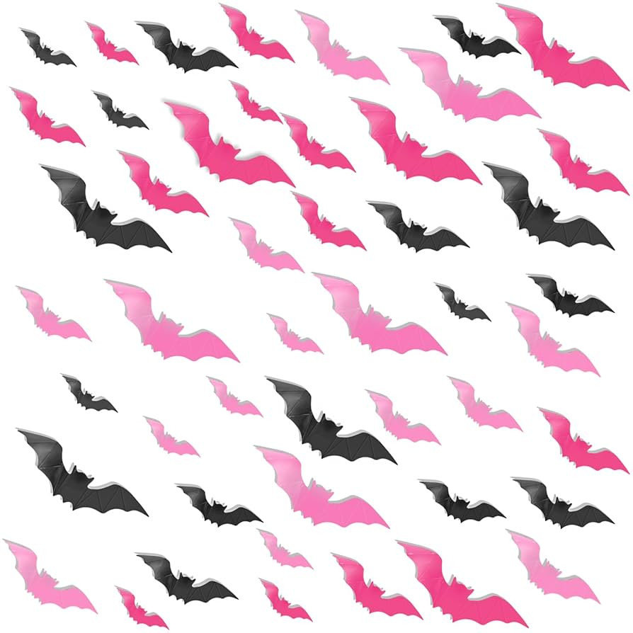 3D Halloween Wall Bats Decor - 48 Pink PVC Bats Stickers & Decals for Home, Indoor Spooky Theme | Amazon (US)