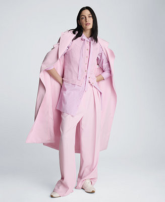 Women's High-Rise Double Pleat Wide-Leg Twill Pants | Macy's