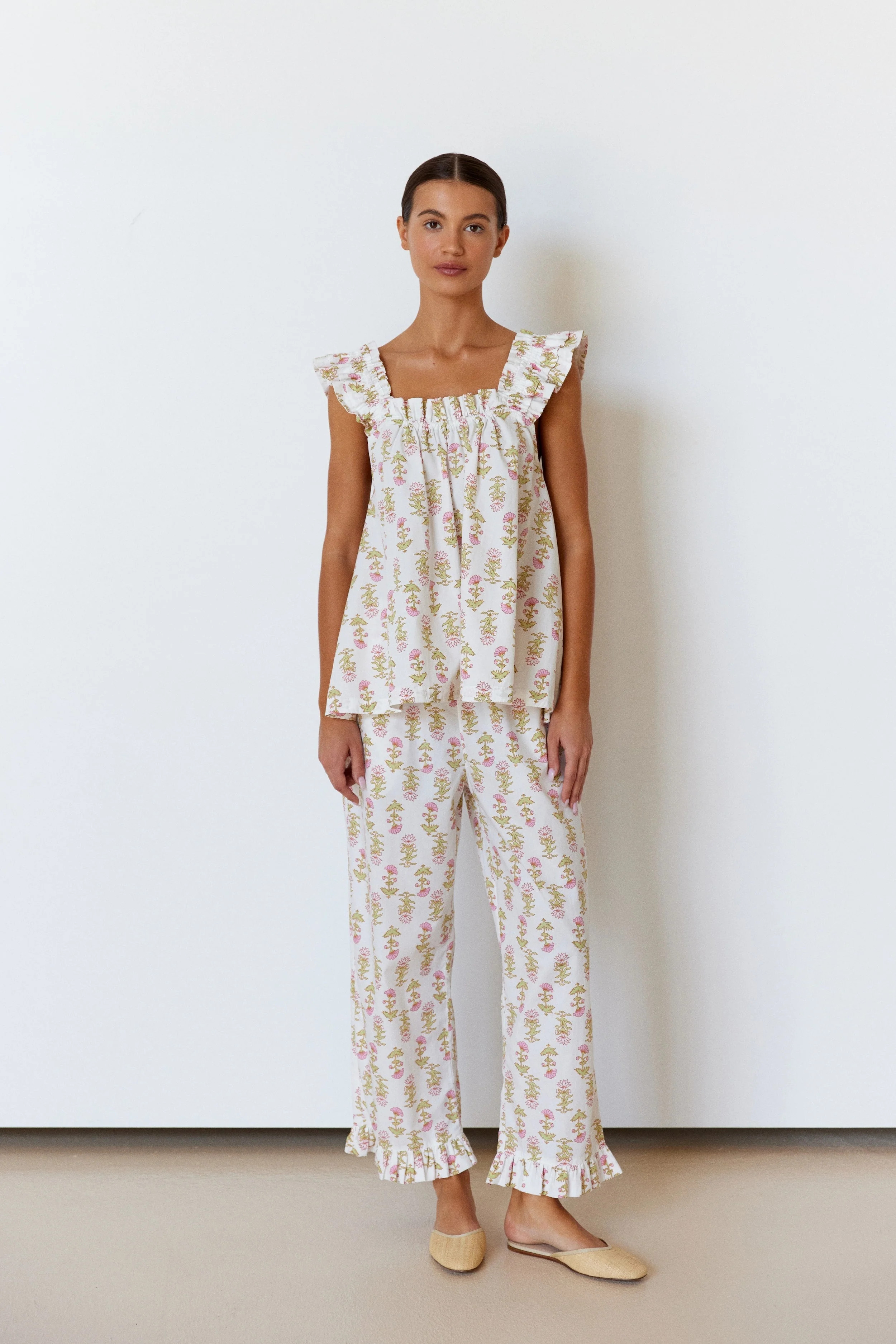 Nicolette Sleep Set - Pants - Cotton - Lotus Flower | Piyama US