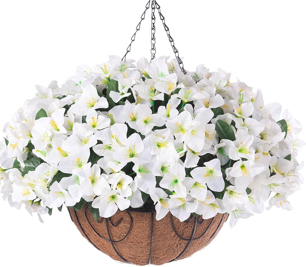 Artificial Hanging Flowers with Basket for Spring Summer Outdoor Decor, Fake Silk Bougainvillea F... | Amazon (US)