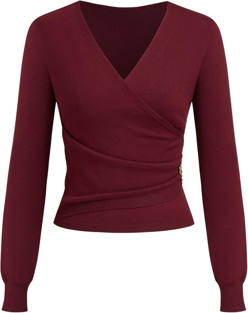 CIDER Wrap Sweaters for Women Trendy Long Sleeve V Neck Cross Front Ruched Knit Cozy Pullover Swe... | Amazon (US)