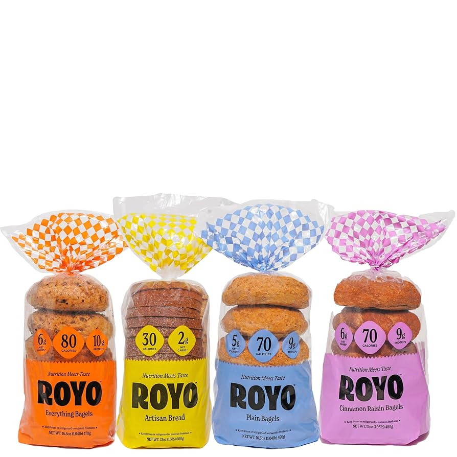 ROYO BREAD CO. Low Carb Starter Pack, Artisan Bread and Bagels, 3 Flavors, 70-80 Calories | Amazon (US)