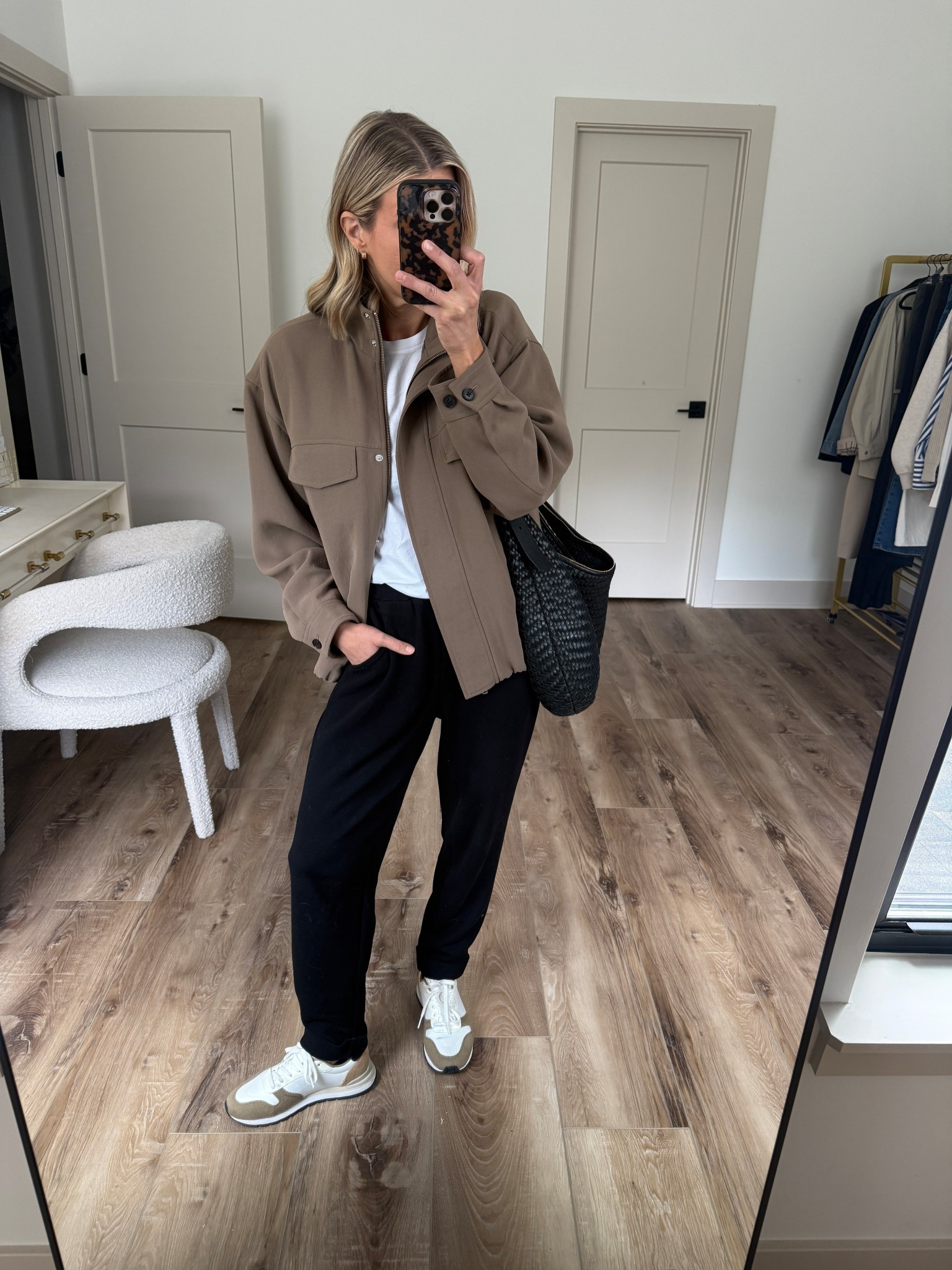 Wearing small elbow tee, XS jacket, small pants, sneakers tts

#LTKootd #LTKgrwm #LTKOver40