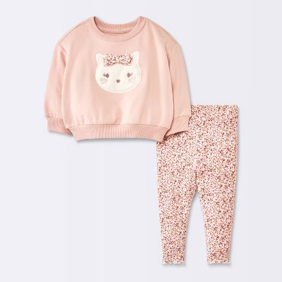Baby Girls' 2pc Cat Applique Sweatshirt & Leggings Set - Cloud Island™ Pink 3-6M | Target