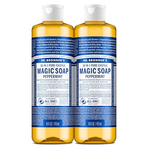 Dr. Bronner's Magic Soap-Pure-Castile Liquid Soap (Peppermint, 16 ounce, 2-Pack)-Regenerative Organic Certified Oils, 18-in-1 Uses: Body, Hair, Laundry, Pets & Dishes, Concentrated, Vegan, Non-GMO | Amazon (US)