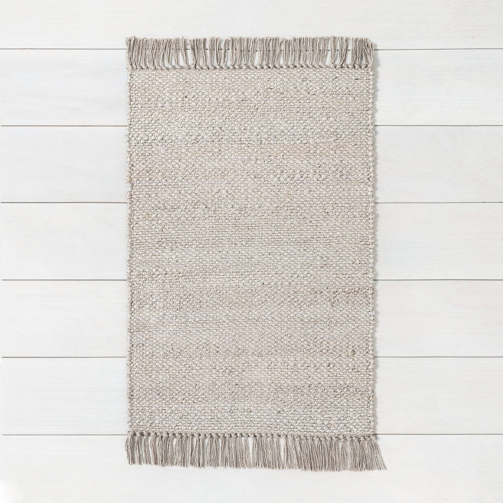 2' x 3' Bleached Jute Fringe Accent Rug Gray - Hearth & Hand with Magnolia | Target