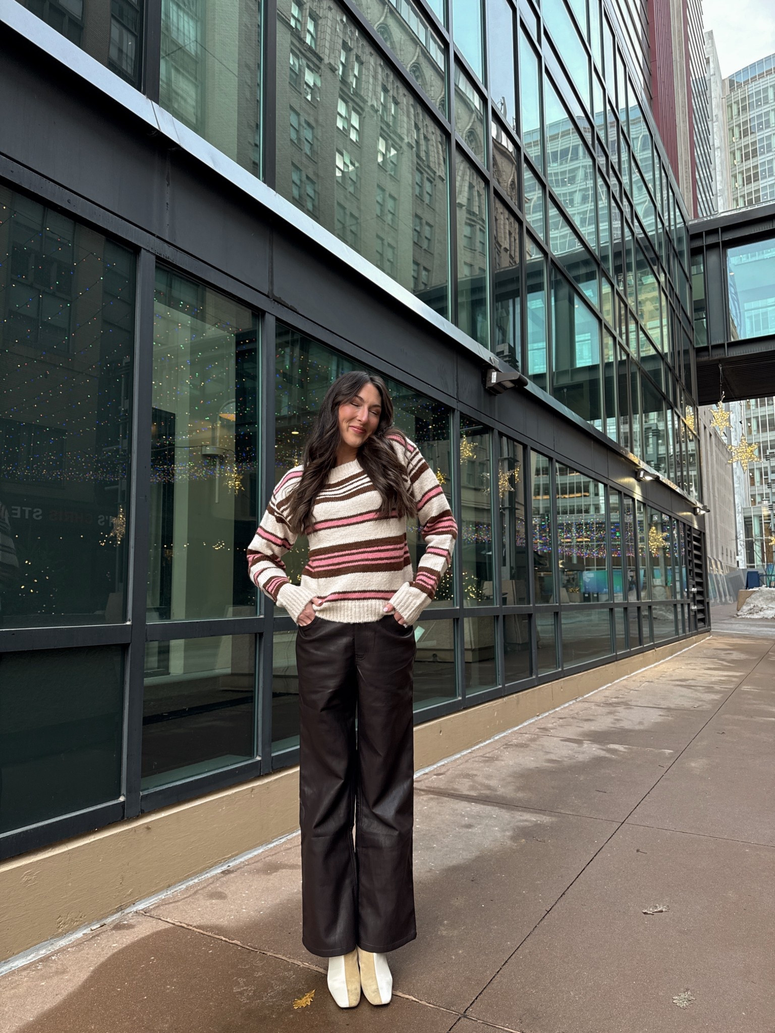 Stripped sweater, lulus sweater, leather pants, brown leather pants, winter sweater 

#LTKootd #LTKSaleAlert #LTKFindsUnder50