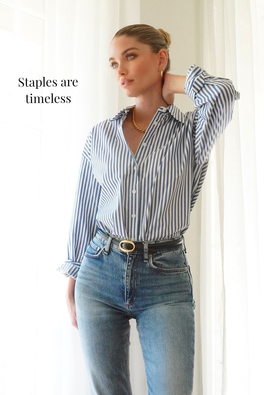 This clean, simple, minimal belt was one of my best wardrobe investment pieces. One day it can be worn as a waist belt to sinch in a dress or a blazer while the next day it can be paired with jeans and loafers. I love that it’s luxury without being flashy. I got the 70cm

I fell in love with this beautiful button up because of the adjustable tailoring with the buttons in the back and the updated soft blue/indigo for the classic striped button-up. I got an XS

Both of these items will move seamlessly in my closet for years to come and will transition beautifully from season to season. 

#LTKootd #LTKOver40