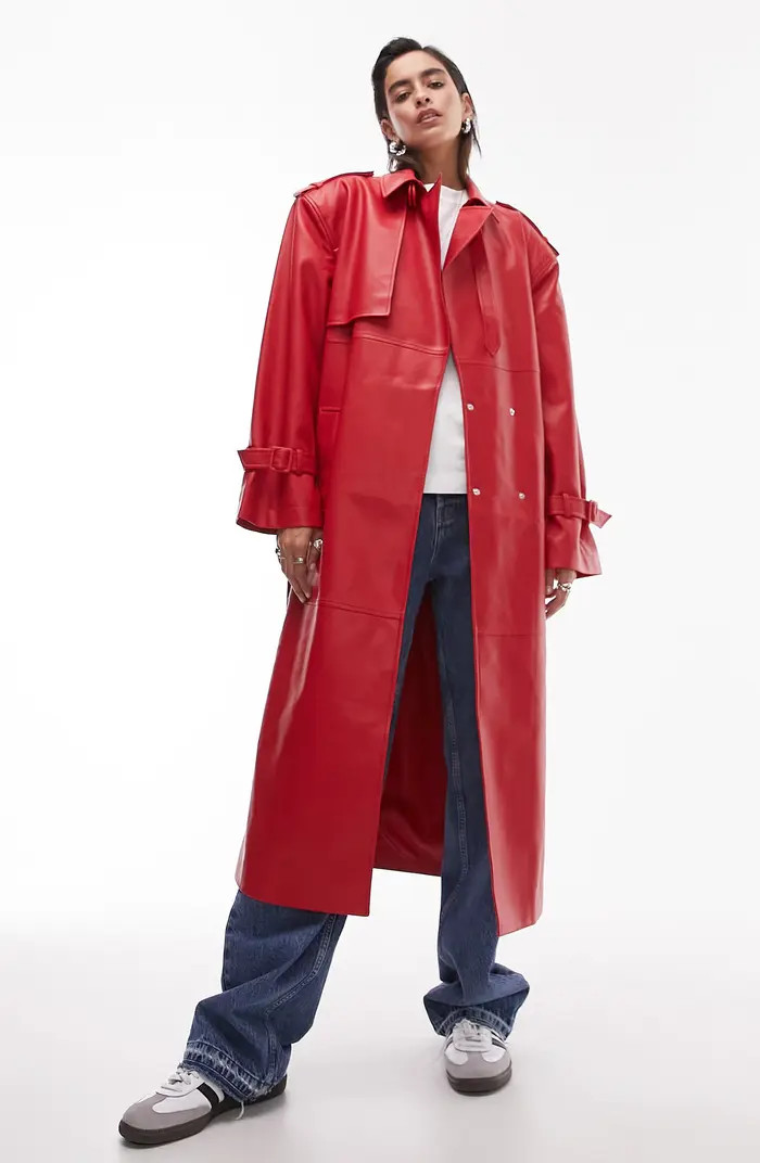 Belted Faux Leather Trench Coat | Nordstrom