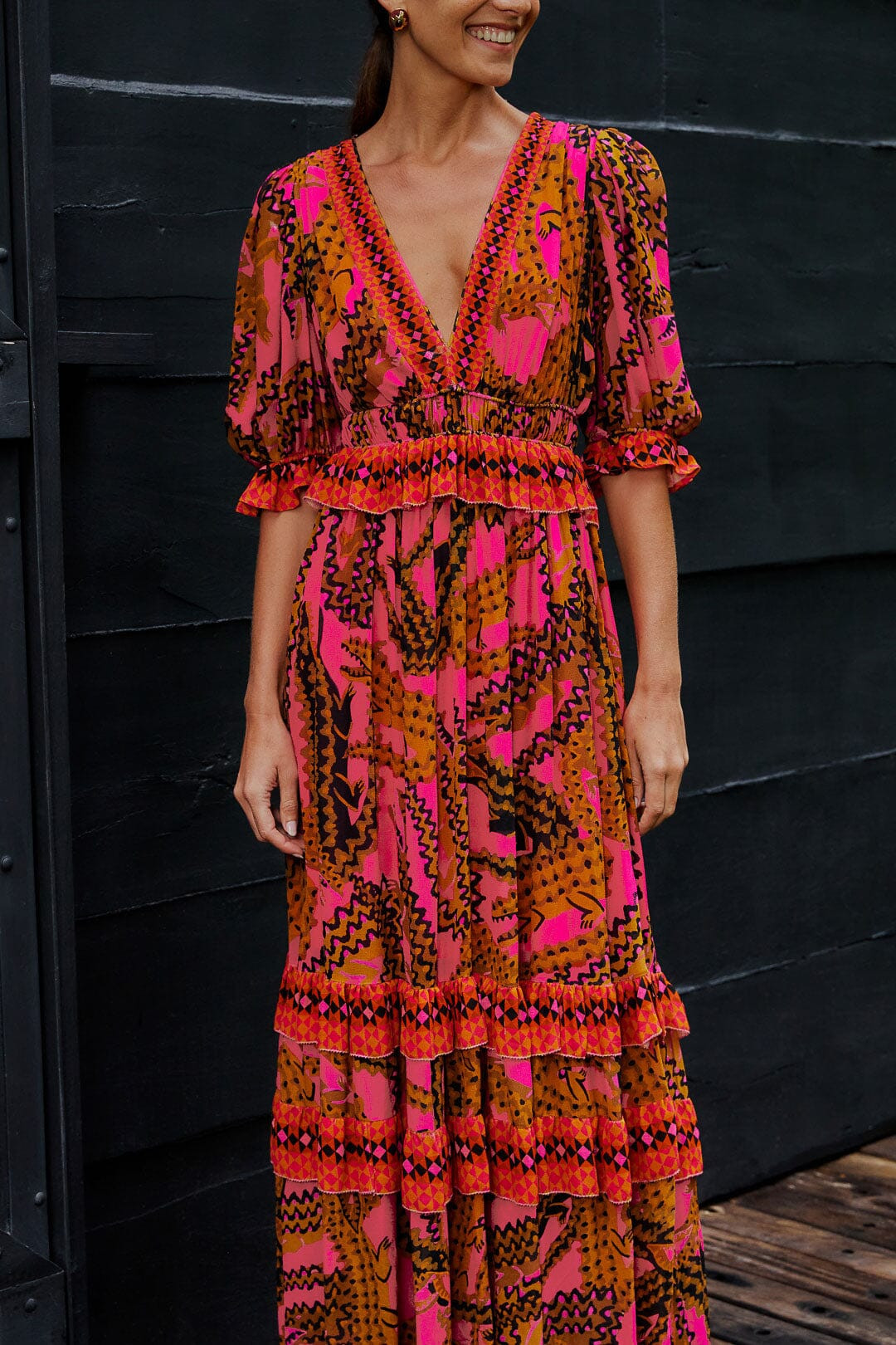 Pink Croco Short Sleeve Maxi Dress | FarmRio (US)