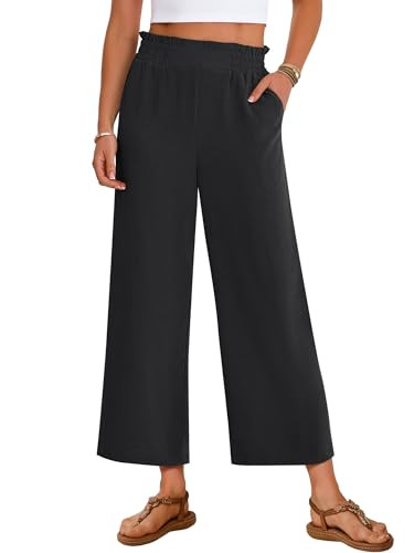 ANRABESS Womens Wide Leg Palazzo Pants Summer Beach High Waisted Cropped Flowy Pants 2026 Dressy ... | Amazon (US)