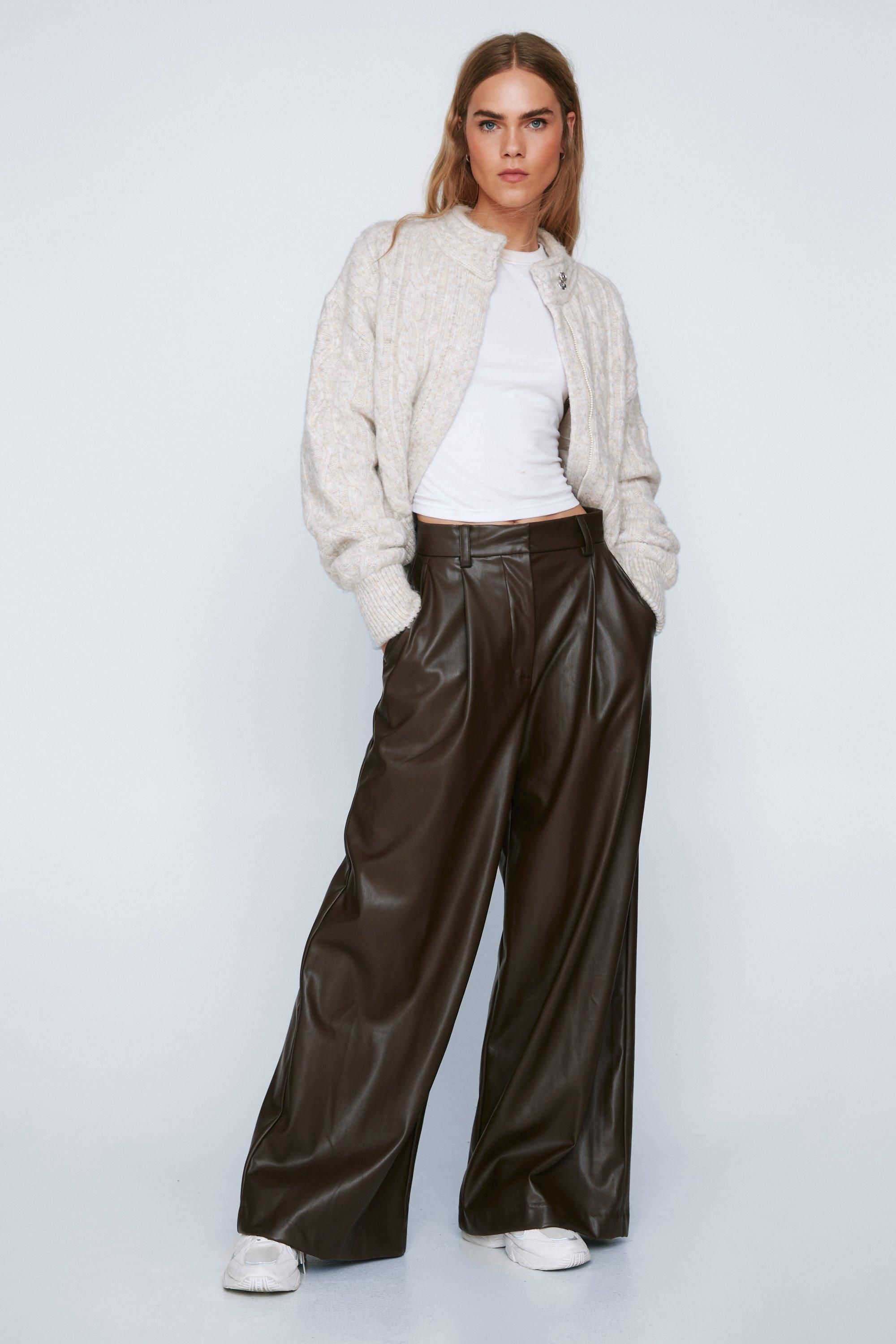 Womens Wide Leg Faux Leather Pants - Chocolate - 2 | Nasty Gal (US)