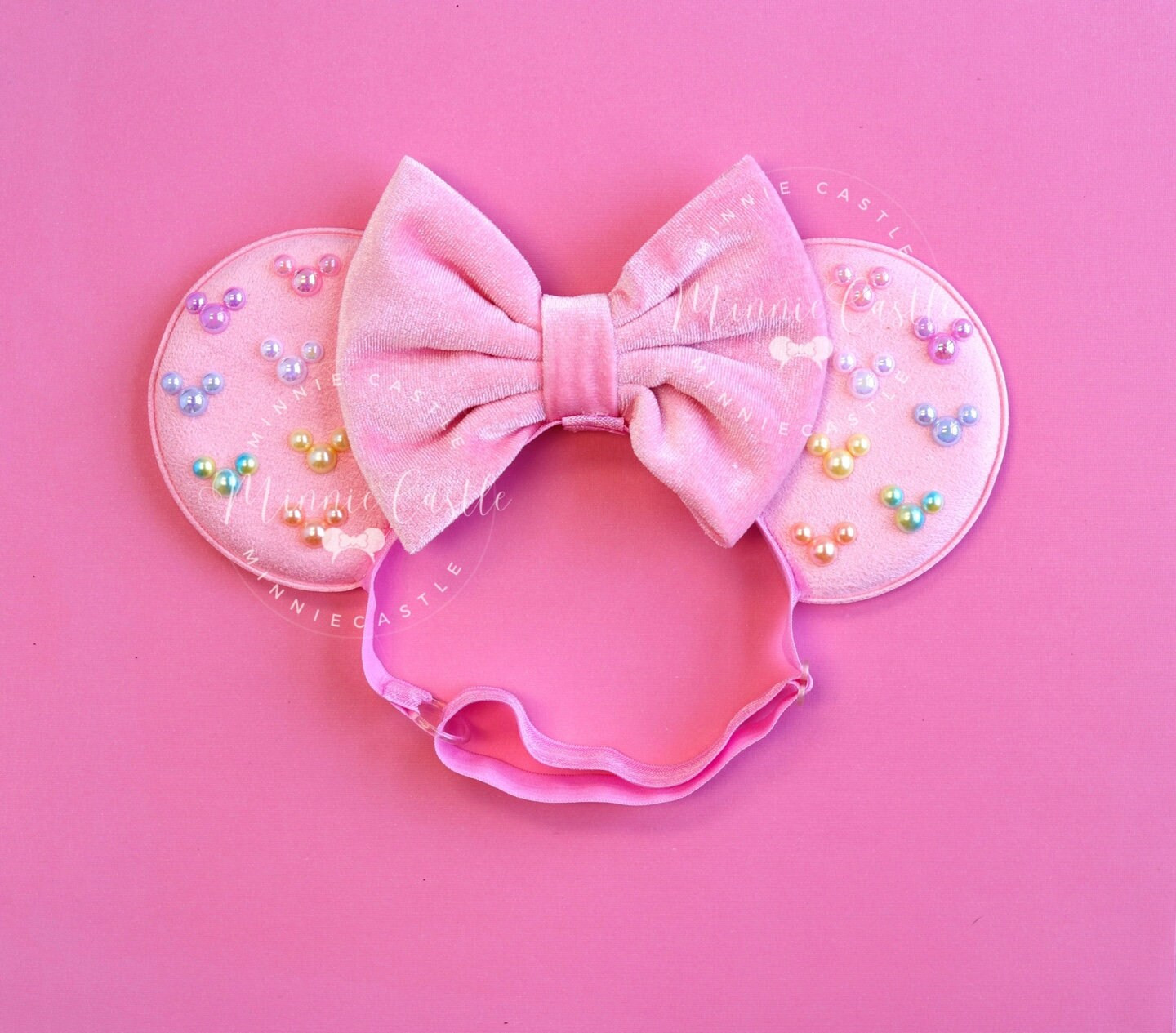 Pastel Rainbow Mickey Pearl Mouse Ears | Baby Toddler Elastic Headband | Pink Velvet Bow | Kids Theme Park Custom Accessories | Etsy (Global)