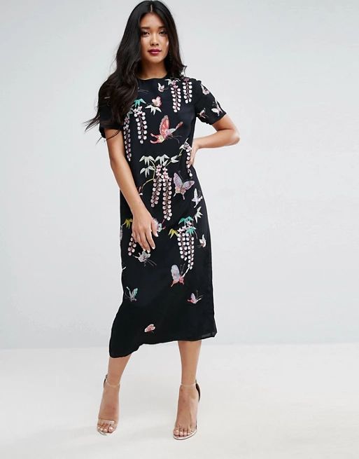 ASOS Butterfly Embroidered Tshirt Midi Dress | ASOS US